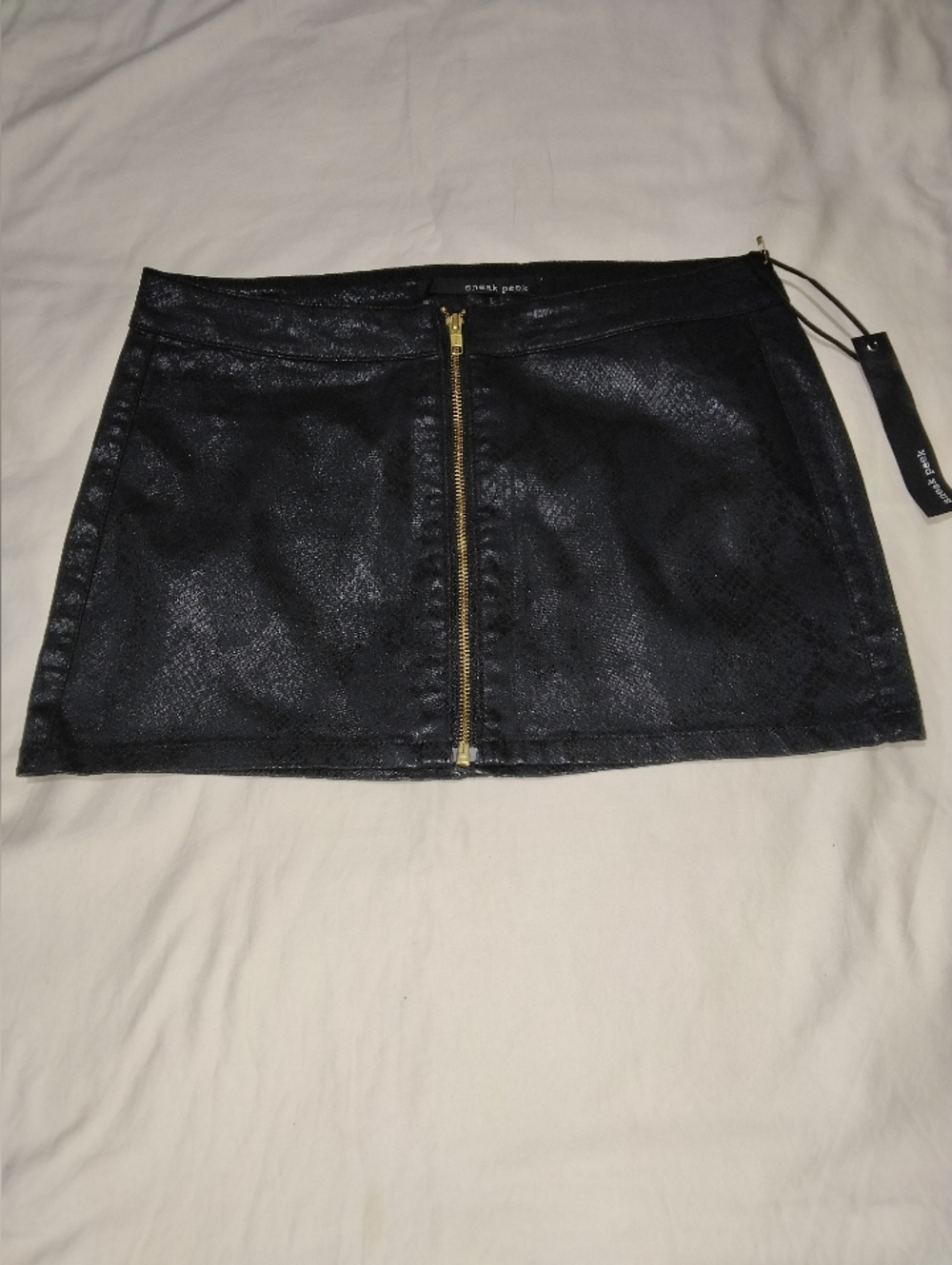 Blank NYC Black Faux Leather Mini Skirt with Front Gold Zip